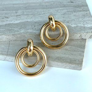 NEW ~ Anthropologie Double Circle Gold Hoop Earrings